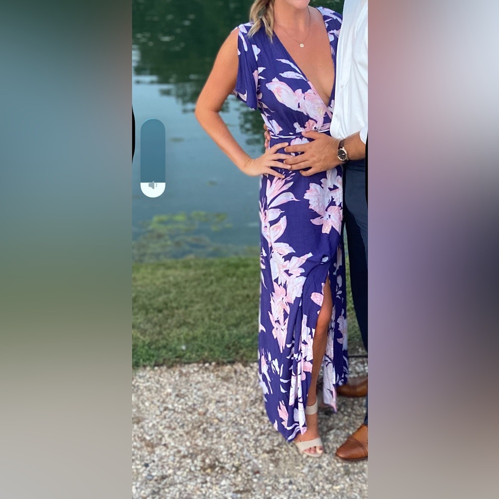 Lulu's Purple Maxi Wrap Dress with Pink Floral Print